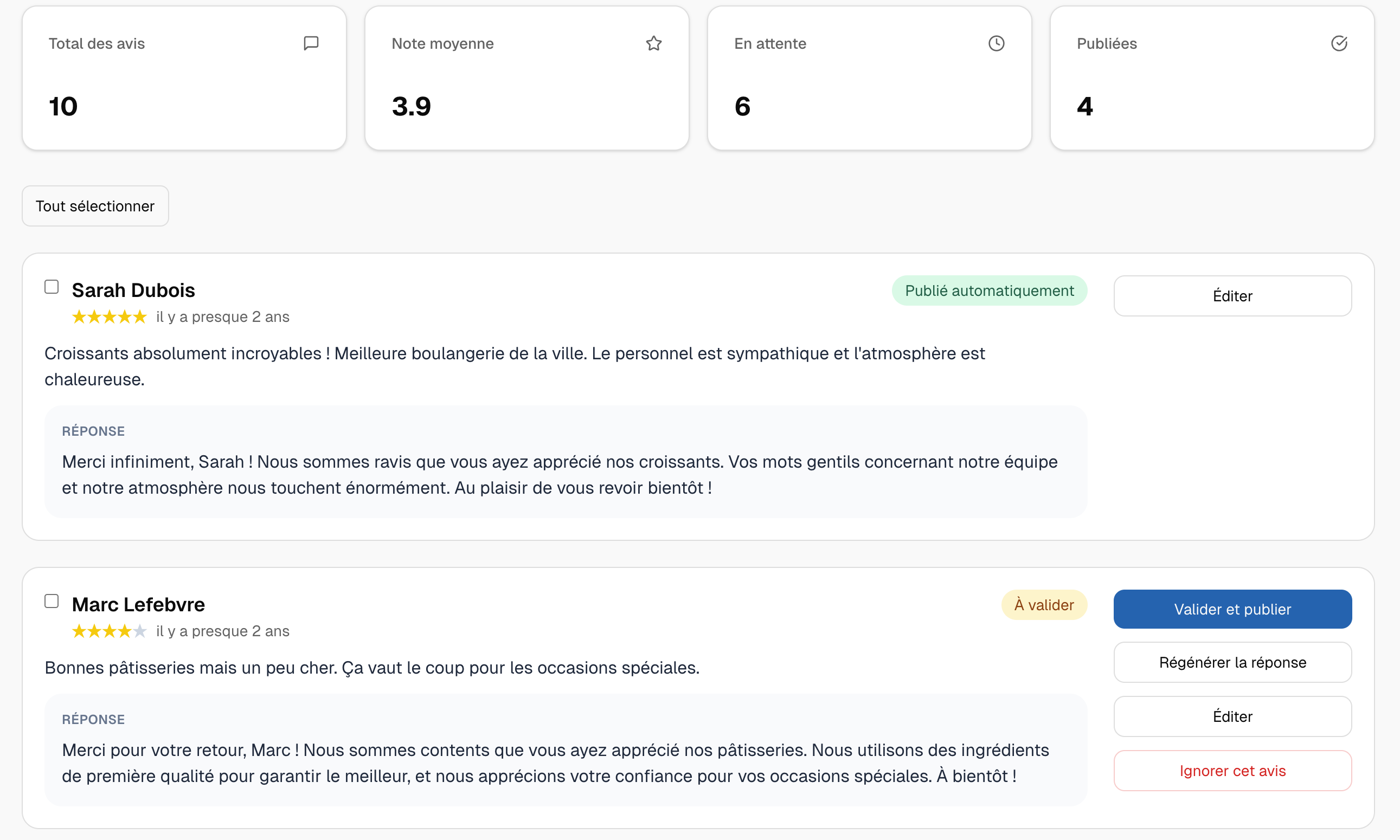 Aperçu de l’application Avyzeo
